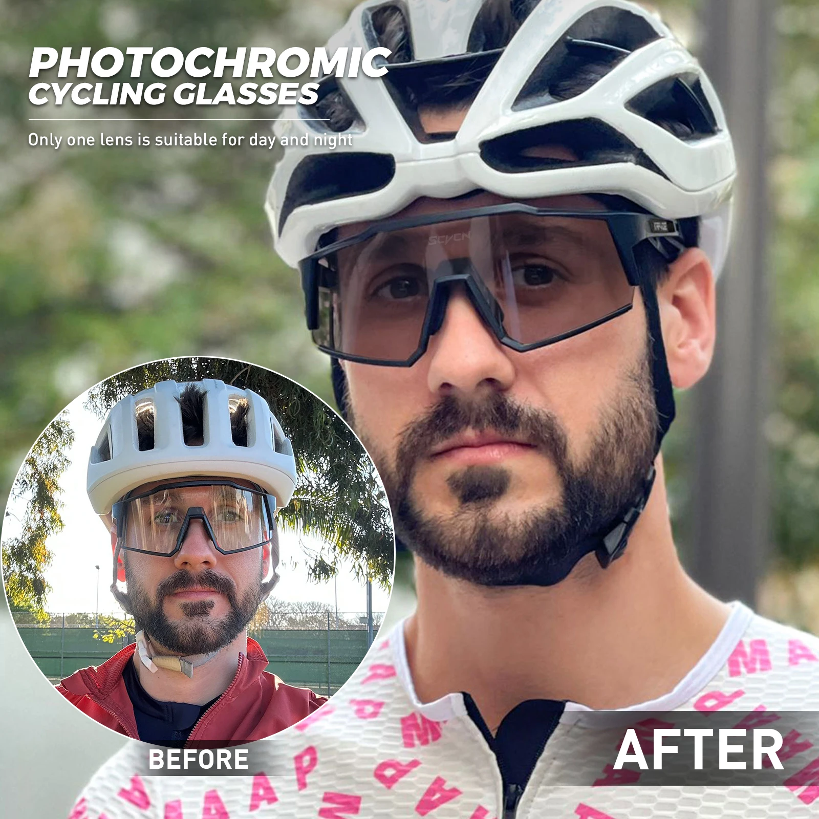 Фотохромные Велосипедные Солнцезащитные Очки Для Мужчин Защита UV400+ Оправа TR-90