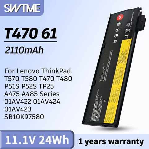 Аккумулятор для Lenovo ThinkPad T470 T480 T570 T580 A475 A485 P51S P52S