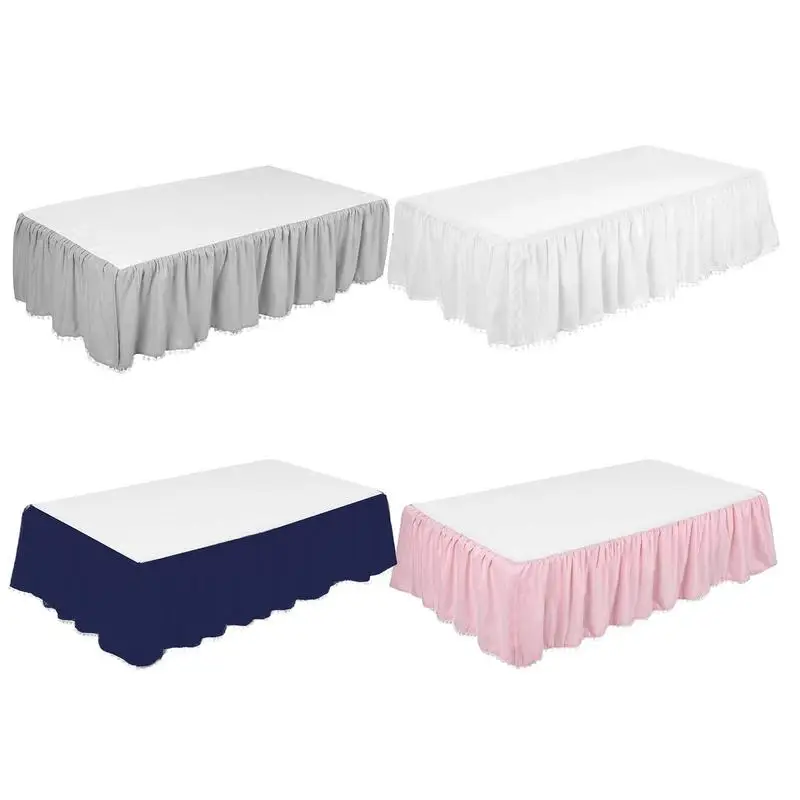 Mini Crib Skirt Very Cute Standard Crib Skirt With Pompoms Microfiber Nursery Crib Toddler Bedding For Baby Boys Girls Bed Cover