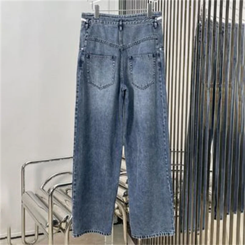 Женские брюки Новинка лета 2024 узкие джинсы на шнуровке с высокой талией прямые из