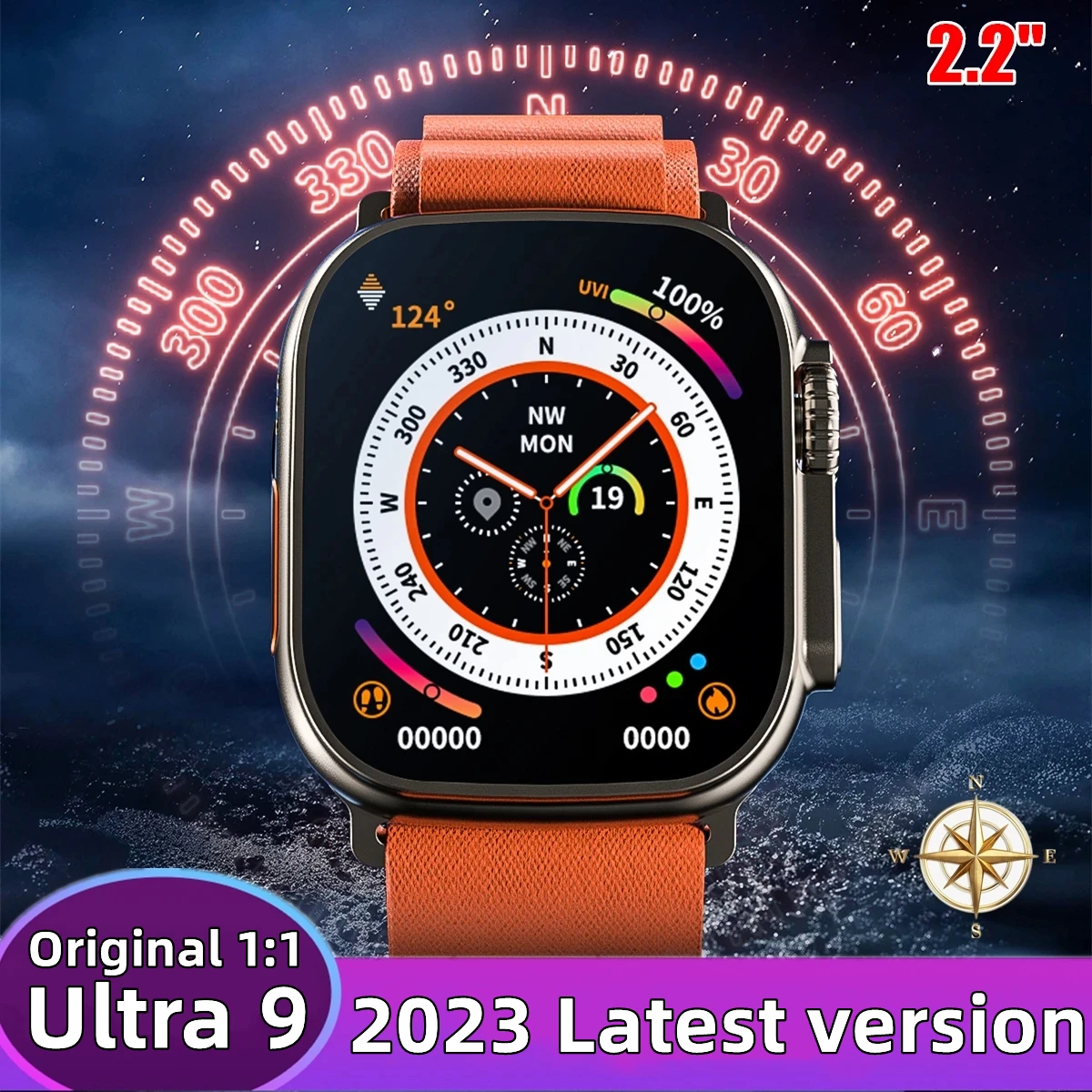 

AMOLED Ultra 9 Max Compass Smart Watch Men Heart Rate Monitor 2.2 Inch 420*420 300 + Watch Faces Sports Mode NFC Smartwatch Gift