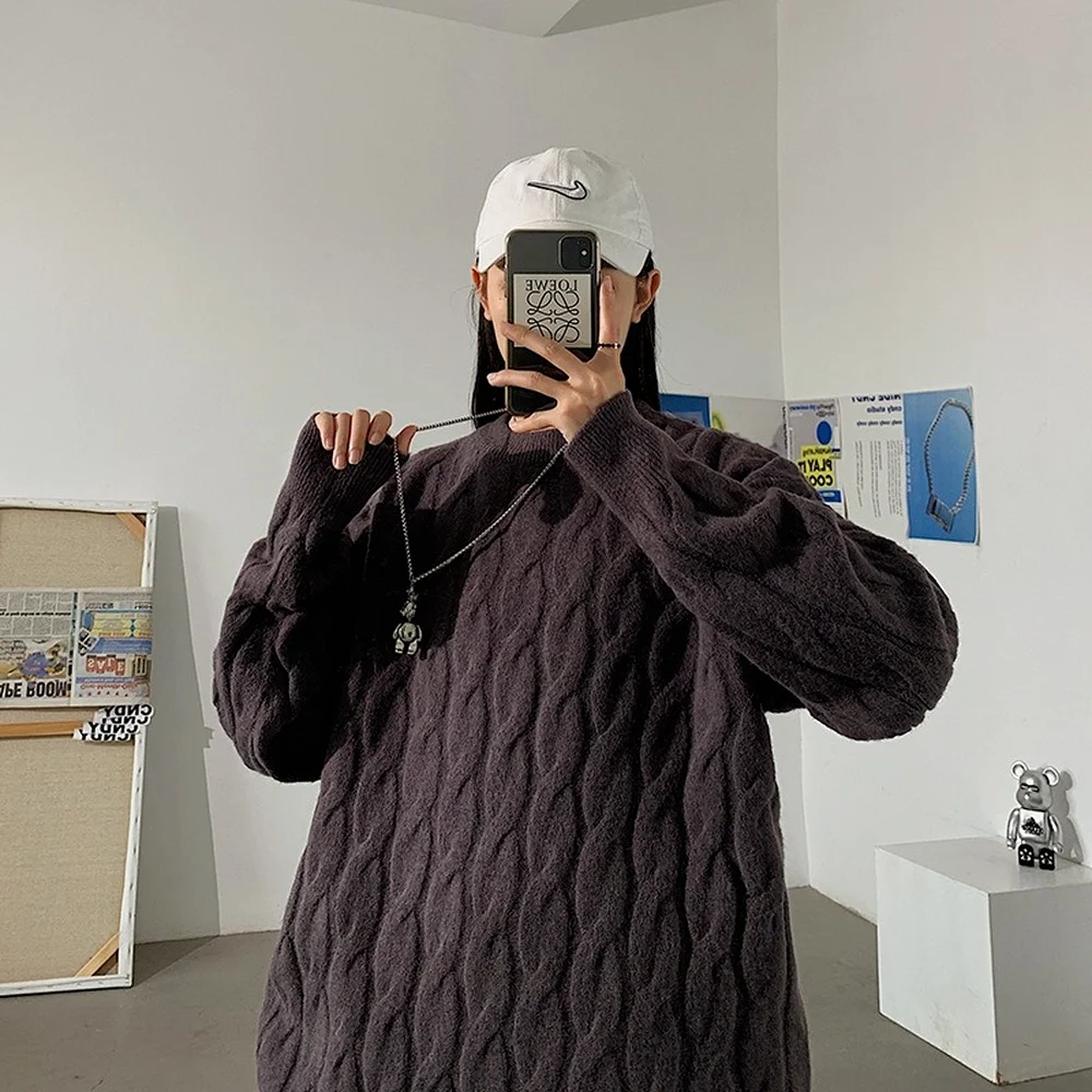 Корейский свитер мужской вязаный сезон осень-зима плотные теплые пуловеры