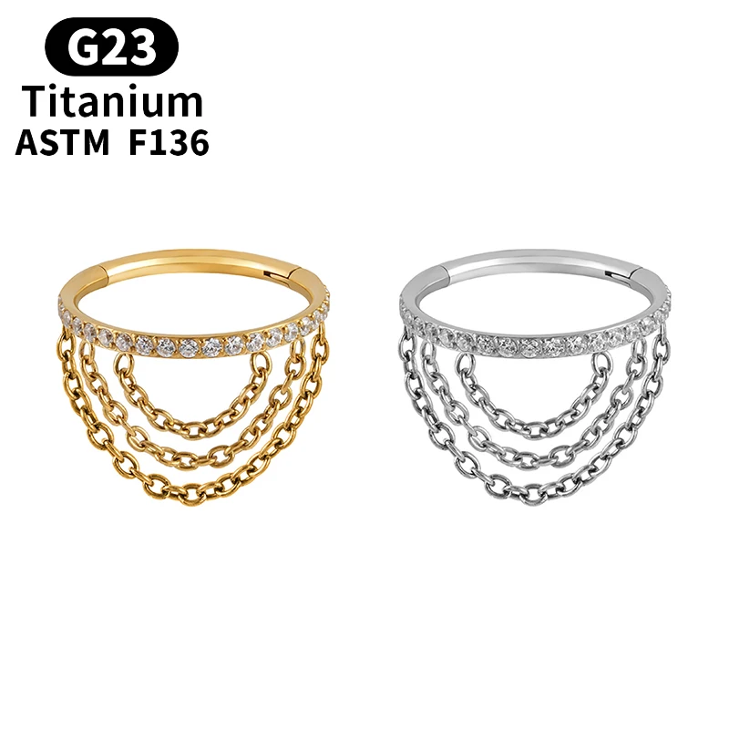 

G23 Titanium Cartilage Hinge Septum Three Welding Chains Nose Rings Daith Helix Spiral Piercing Body Jewelry Women Accessories