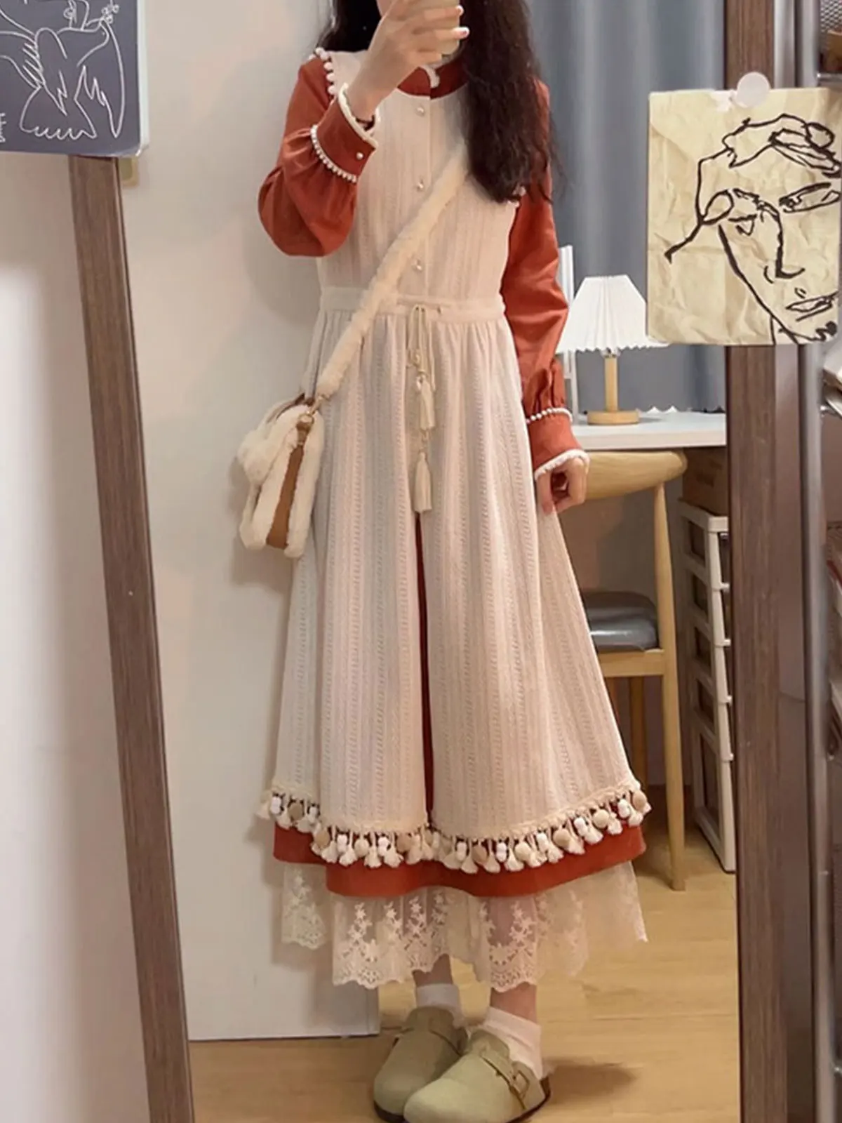 Новый китайский Sle цельное платье с красной кружевной строчкой женский комплект