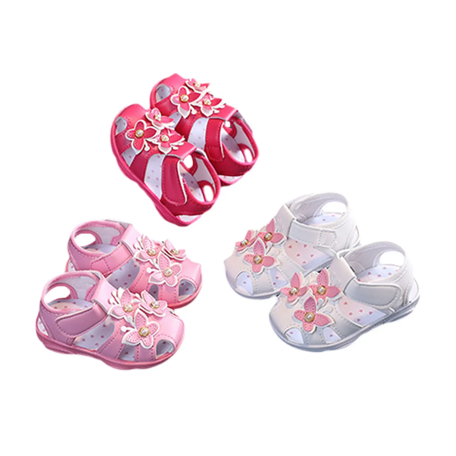 

Сандалии с закрытым носком для маленьких девочек, обувь принцессы на плоской подошве с 3D рисунком бабочки, Нескользящие пинетки для младенц...