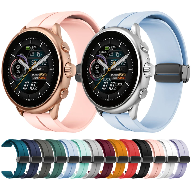 

Ремешок силиконовый для смарт-часов Fossil Gen 6 Health Edition, магнитная Складная Пряжка, аксессуары для часов GEN 5 5E/LTE 45 мм
