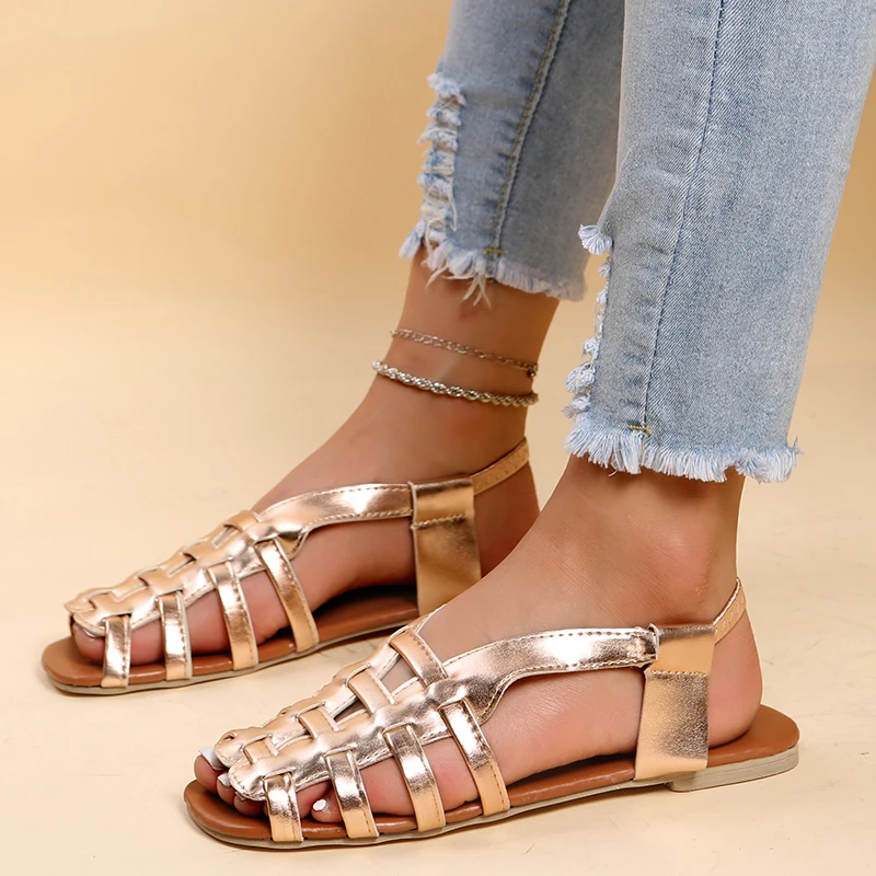 

2022 Women Sandals Gladiator Flats Sandals Sexy Women Summer Shoes Women Peep Toe Women Flat Outdoors Sandals Large Size 35~43