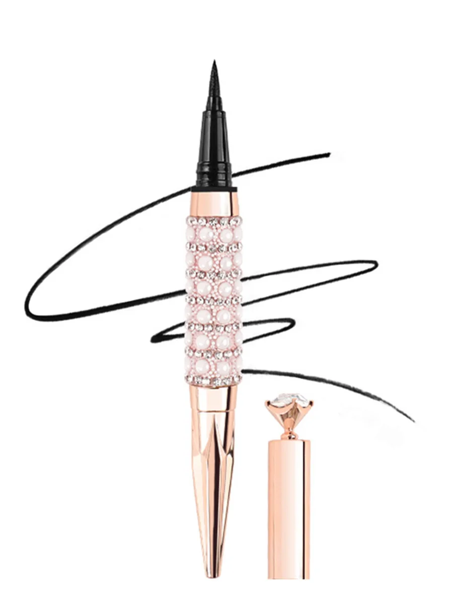 

Private Label Black Eyeliner Custom Bulk Quick-drying Waterproof Color Pigment Eye Liner Golden Tube with Diamond Pearl Makeup