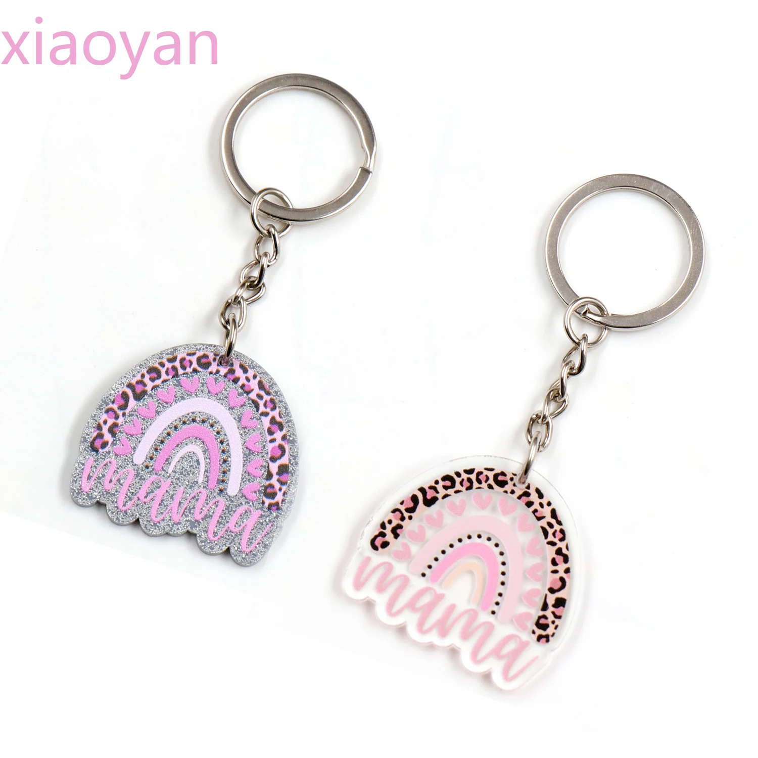 

(1 шт.) Стандартный брелок для ключей, Rianbow, с леопардовым принтом, праздничный акриловый брелок для ключей мама, монтера