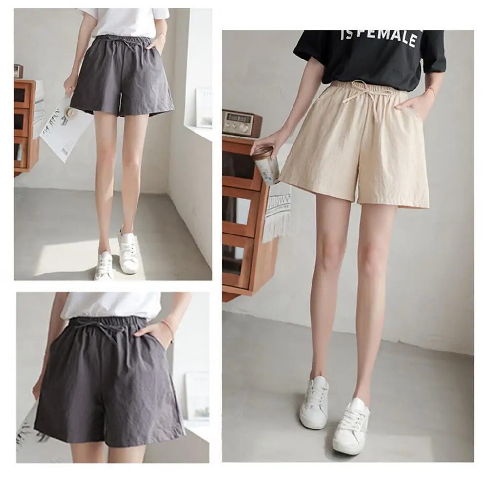 Летние женские шорты с эластичной завышенной талией свободные спортивные для