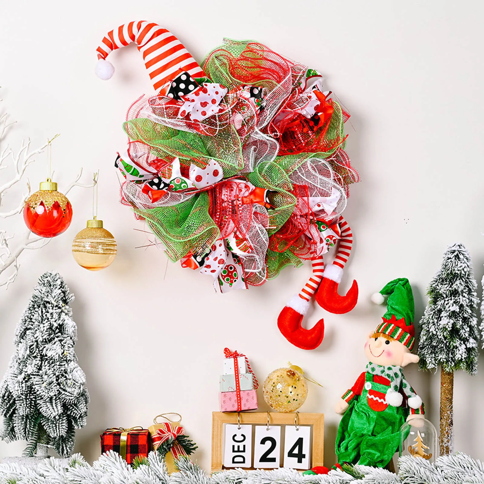 

Artificial Christmas Wreath Red Wreath Christmas Ribbon Wreath Outdoor Wreath Hook 36 Inch Christmas Wreath with Lights