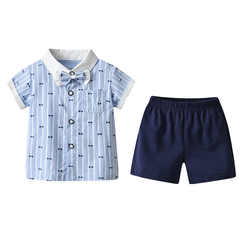 

Летние повседневные комплекты одежды в клетку с бантом для маленьких мальчиков модные комплекты с короткими рукавами для мальчиков Детски...