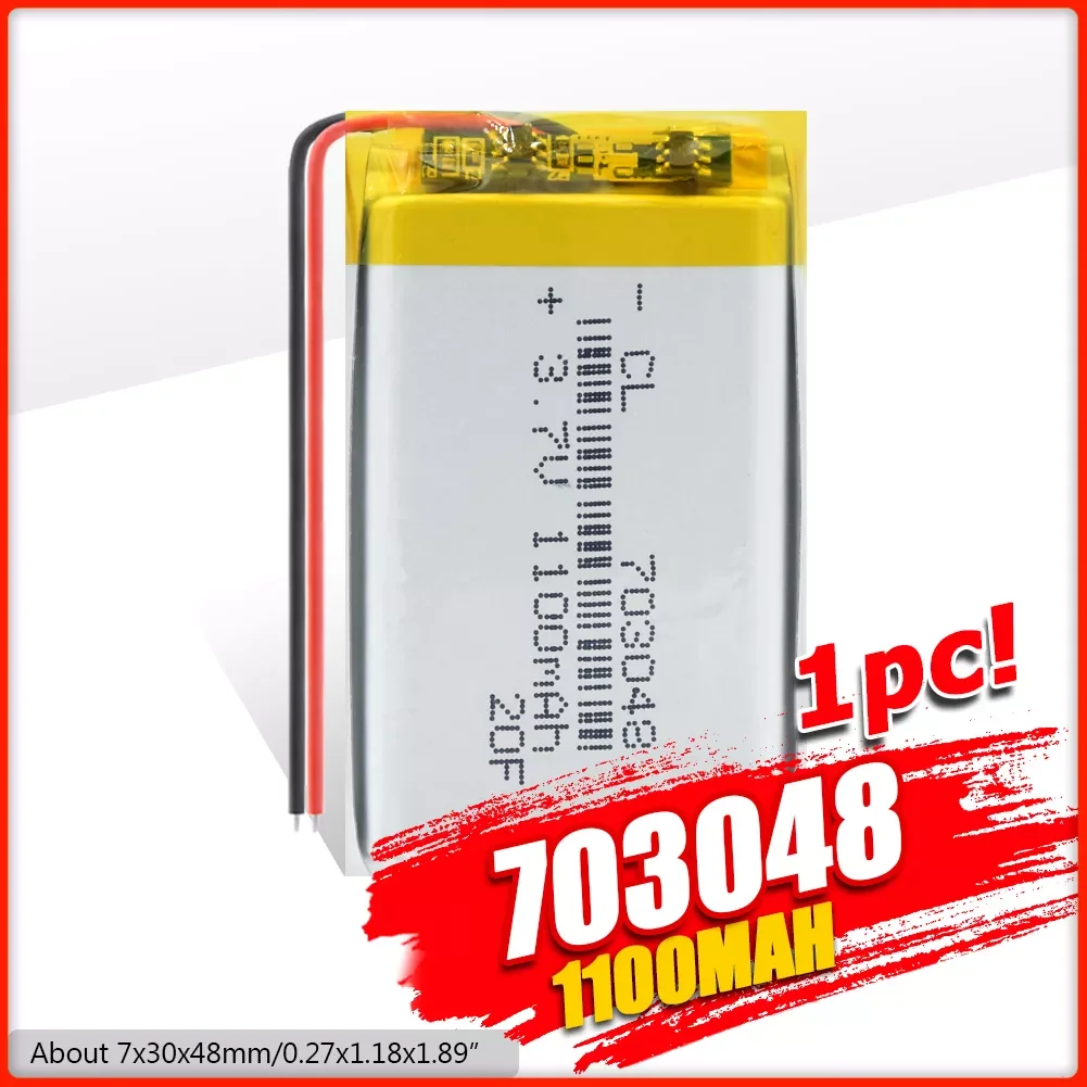 

Lipo Cell 703048 1100mAh Lithium Battery For Headset Smart Bracelet MP3 Lithium Polymer Battery For bluetooth-compatible