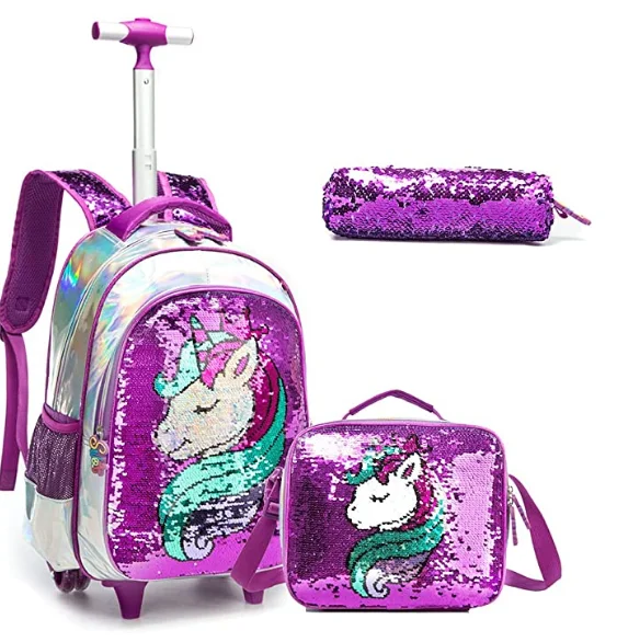 Kids Suitcase for girls Unicorn School Trolley Bag with wheels with lunch bag set Children Rolling Luggage Backpack With Wheels