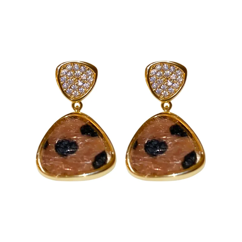 NISHIZAWA Ретро Цирконий Леопардовый принт треугольные серьги для женщин нишевые