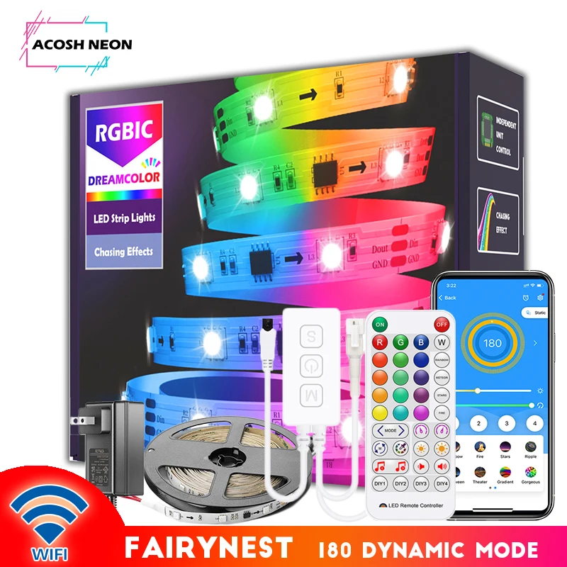 WIFI LED Light Strip Work with Alexa Google Home 12V 60leds/m Flexible Light Tape WS2811 Dreamcolor Light Strip 38Key IR Remote