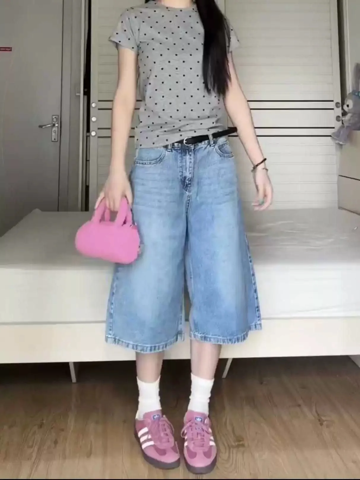 Женские винтажные базовые повседневные синие широкие джинсы японская корейская