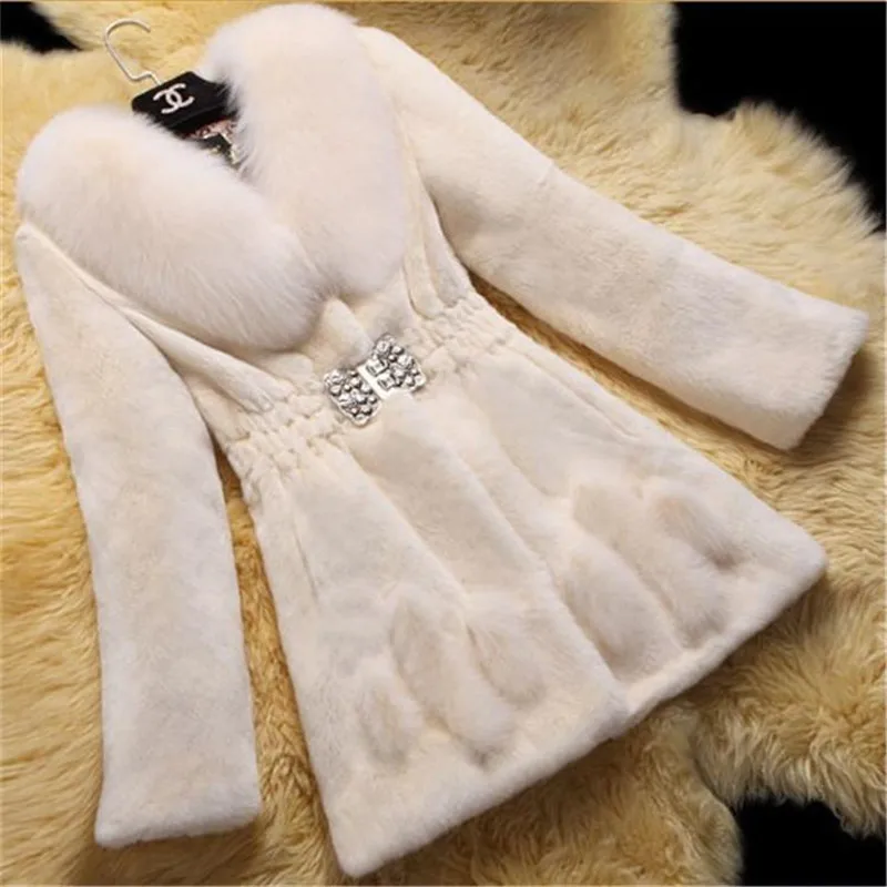 2022 Fashion Winter Faux Rabbit Fur Grass Jacket Women's  5XL Warm Slim Mid-length Coat Female Winter Parkas Outwear