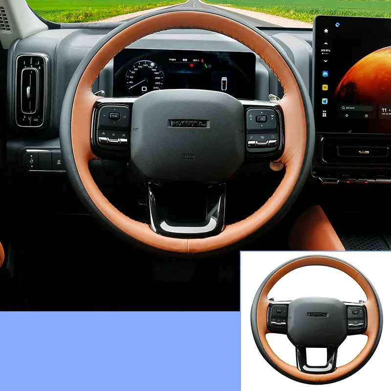 

Для Haval H9 II 2024 2025 2-го поколения автомобильный Стайлинг, сшитый вручную чехол на руль, противоскользящий кожаный чехол на ручку, автоаксессуары