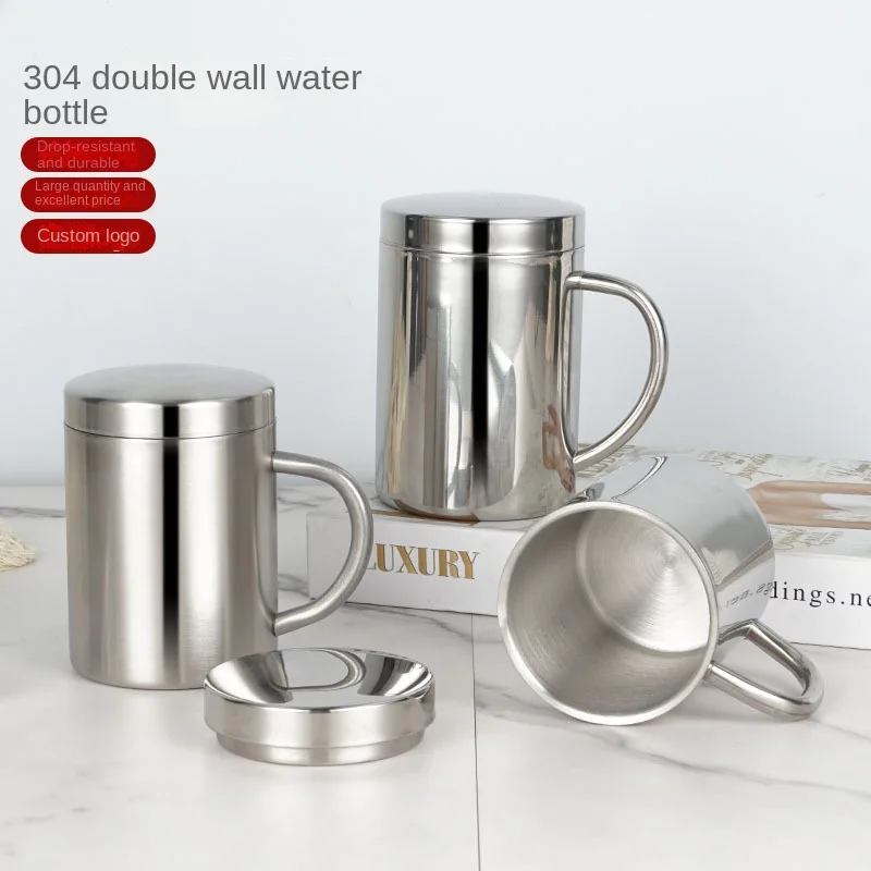 

Double Wall Stainless Steel Coffee Mug with lid Portable Cup Travel Tumbler Jug Milk Tea Cups Office Water Mugs