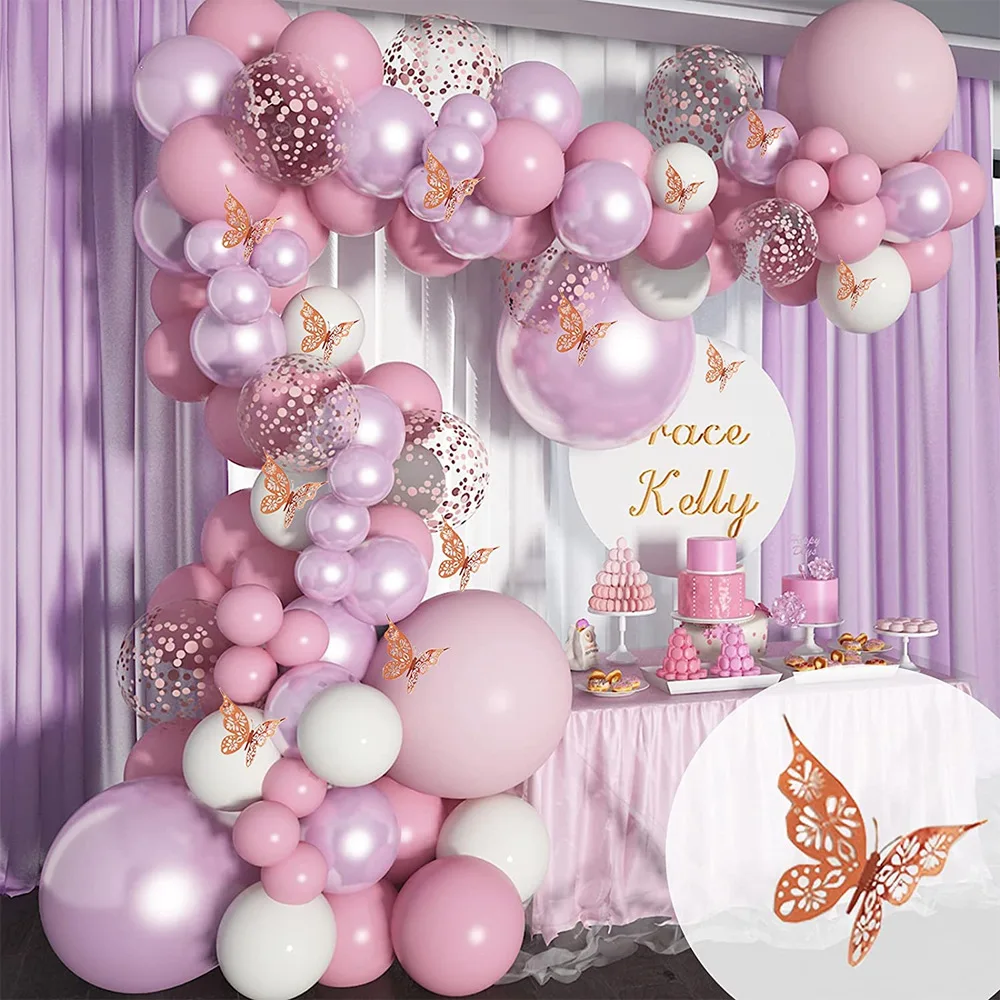 123pcs Pink Macaron Metal Balloon Set Butterfly Balloons Garland Arche Birthday Party Decoration Wedding Decor Baby Shower