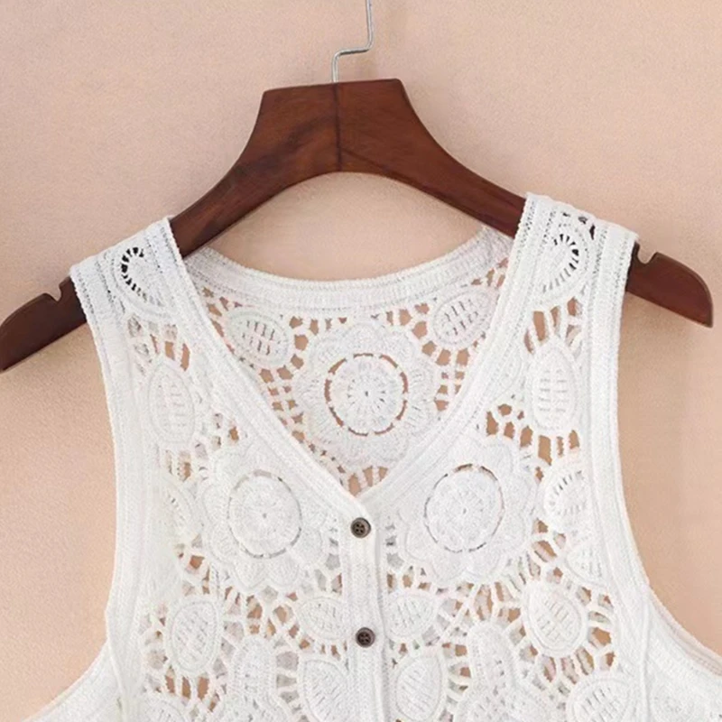 

Женский вязаный жилет с вырезами Y166, Осенний легкий вязаный жилет на пуговицах с цветочным рисунком, Свободный укороченный кардиган без рук...