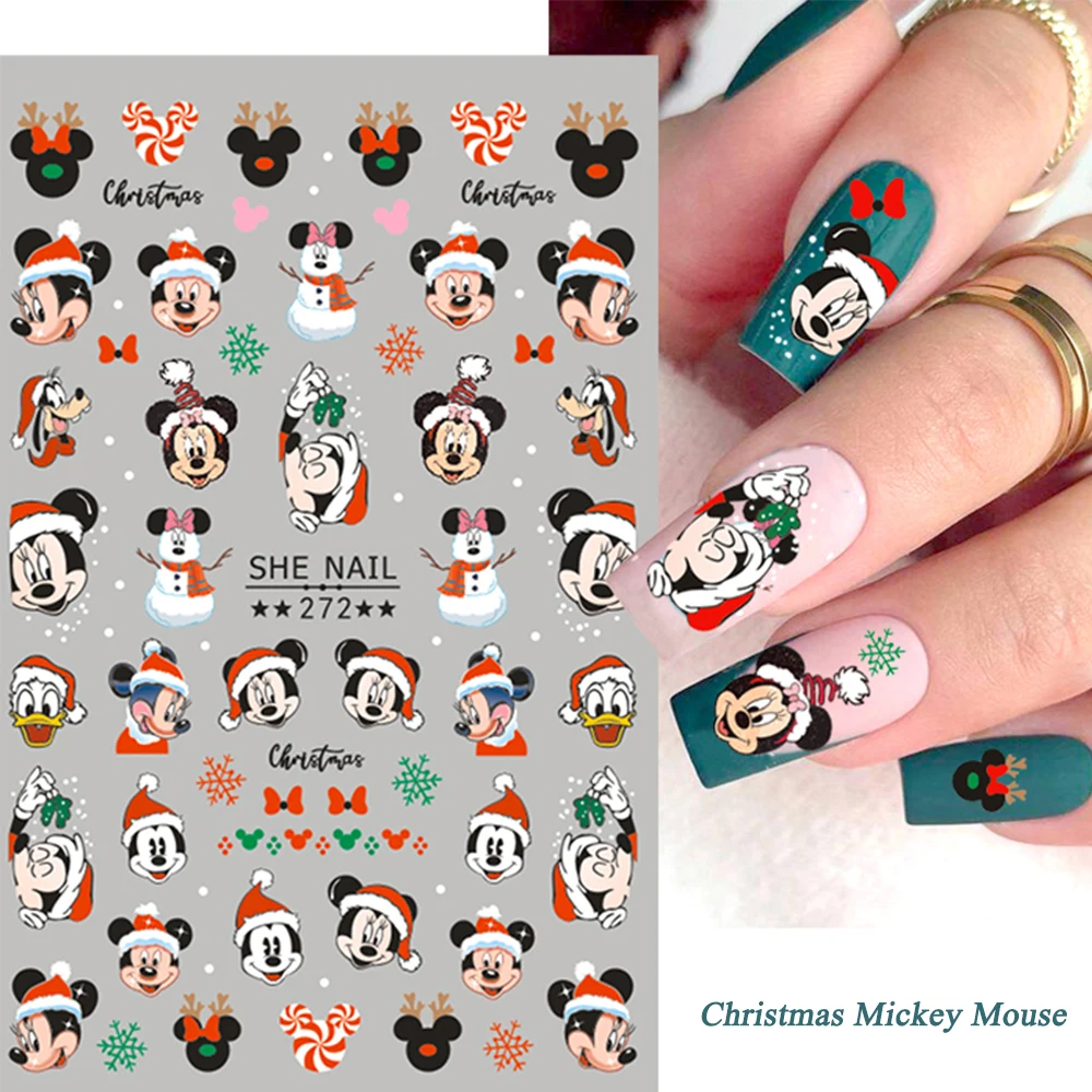 1 лист рождественские наклейки для ногтей с Микки Маусом 3D дизайна героями