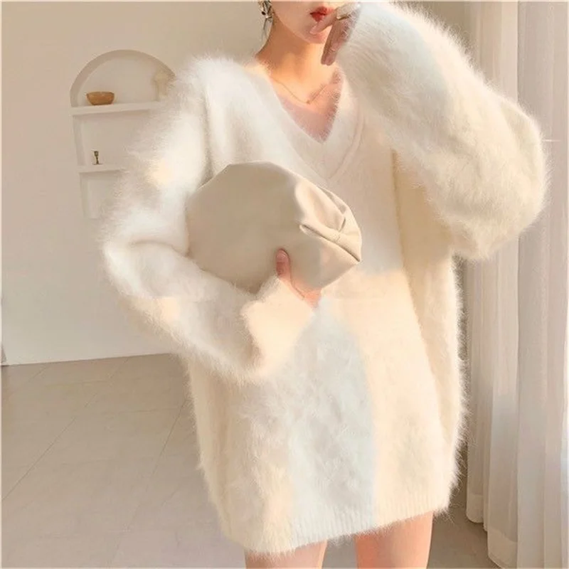 Женский осенне-зимний вязаный свитер из меха норки и флиса