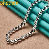 925 sterling silver 6mm smooth beads ball 18 inch chain necklace for women party engagement wedding fashion charm jewelry