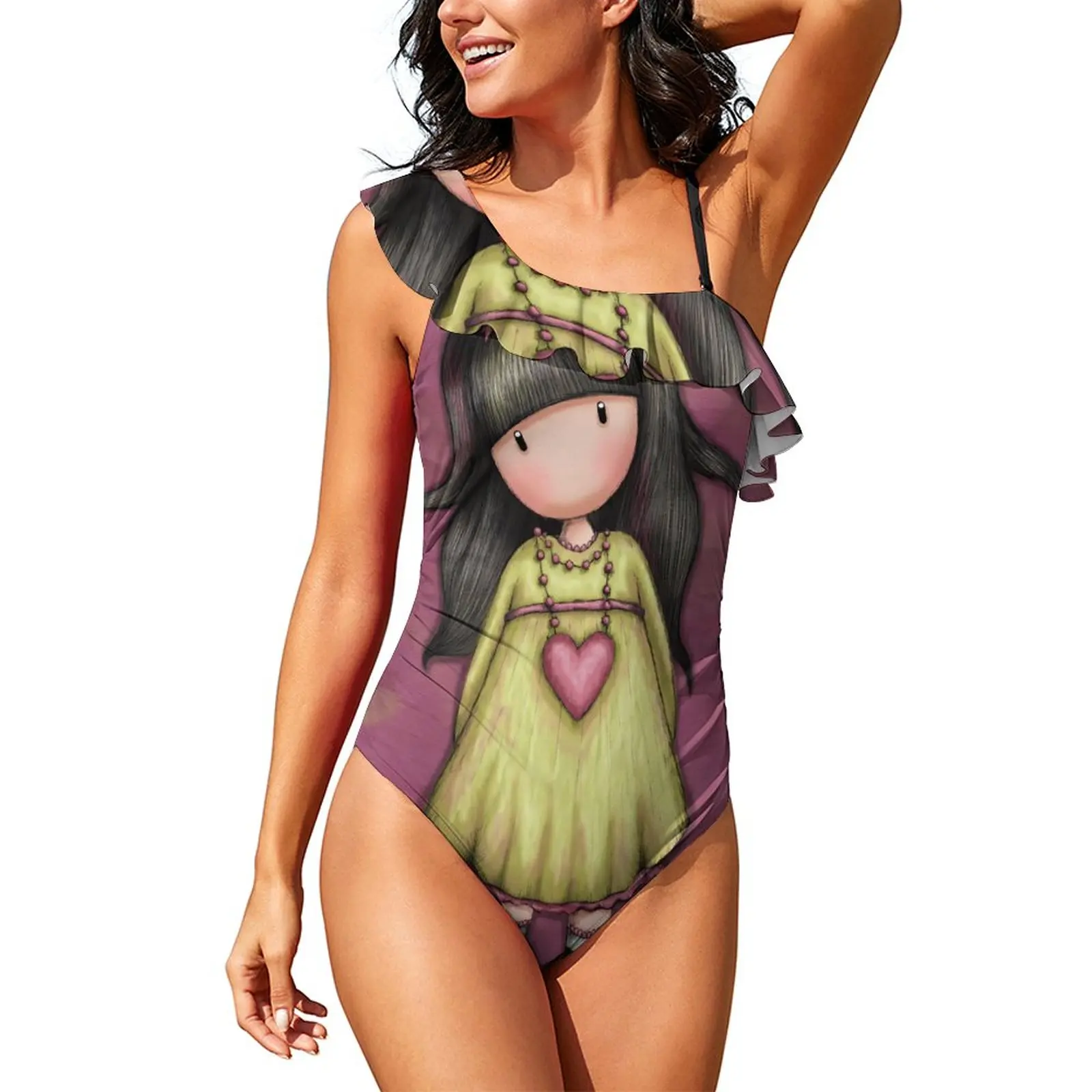 

Купальник-боди с эффектом пуш-ап и оборками