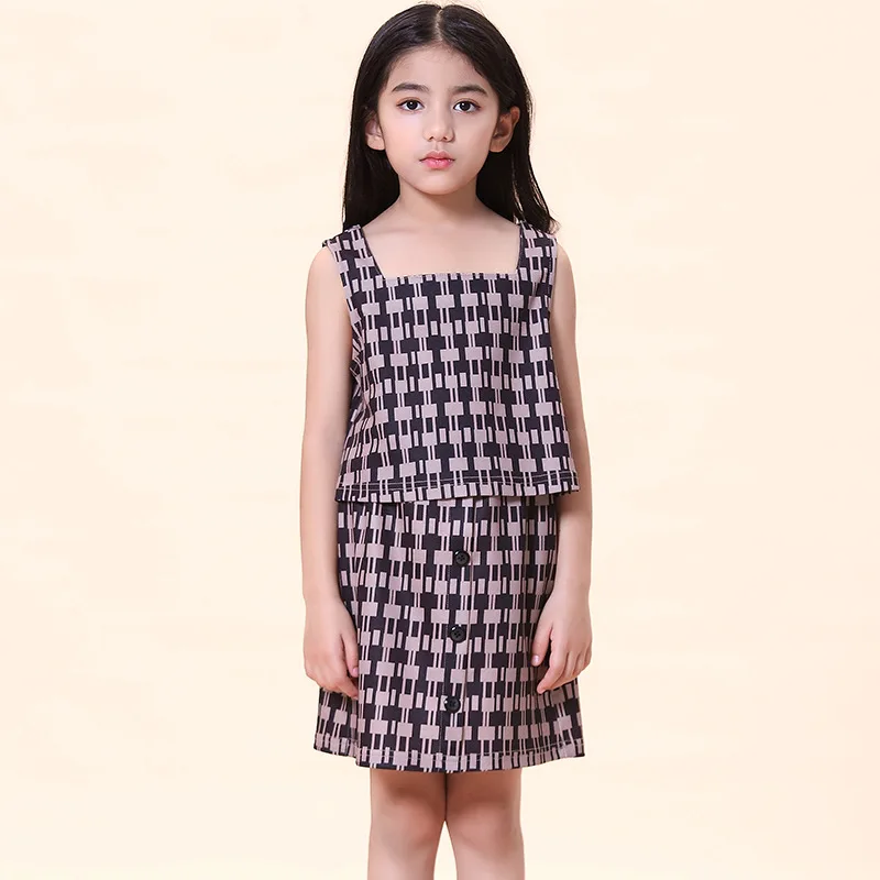 

Girls Plaid Skirts Set Baby Summer Elegant Clothes Two Pieces Tank Tops Kids Girl Outfits 5 6 8 10 years