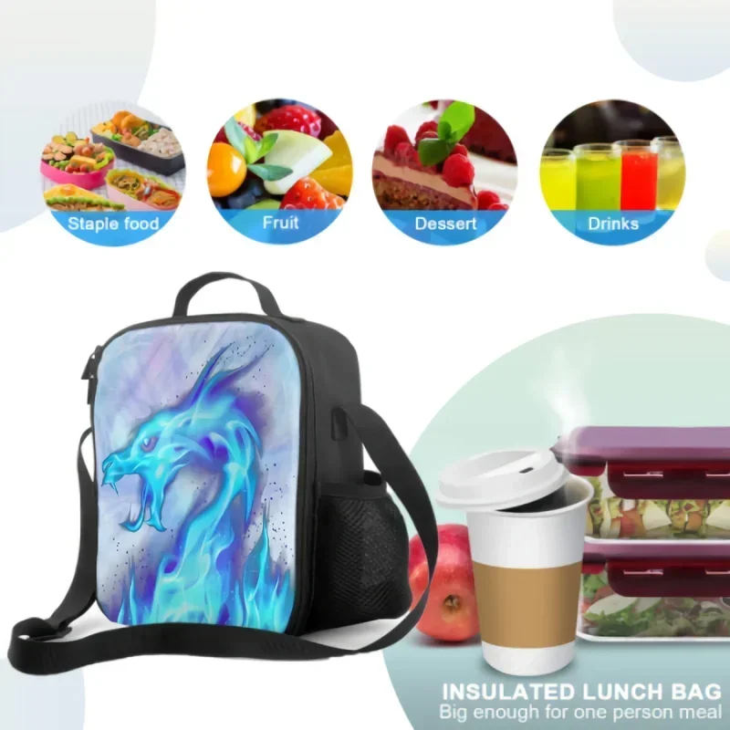 Изолированные термосумки для обеда Blue Fiery Dragon детей моющаяся сумка-тоут