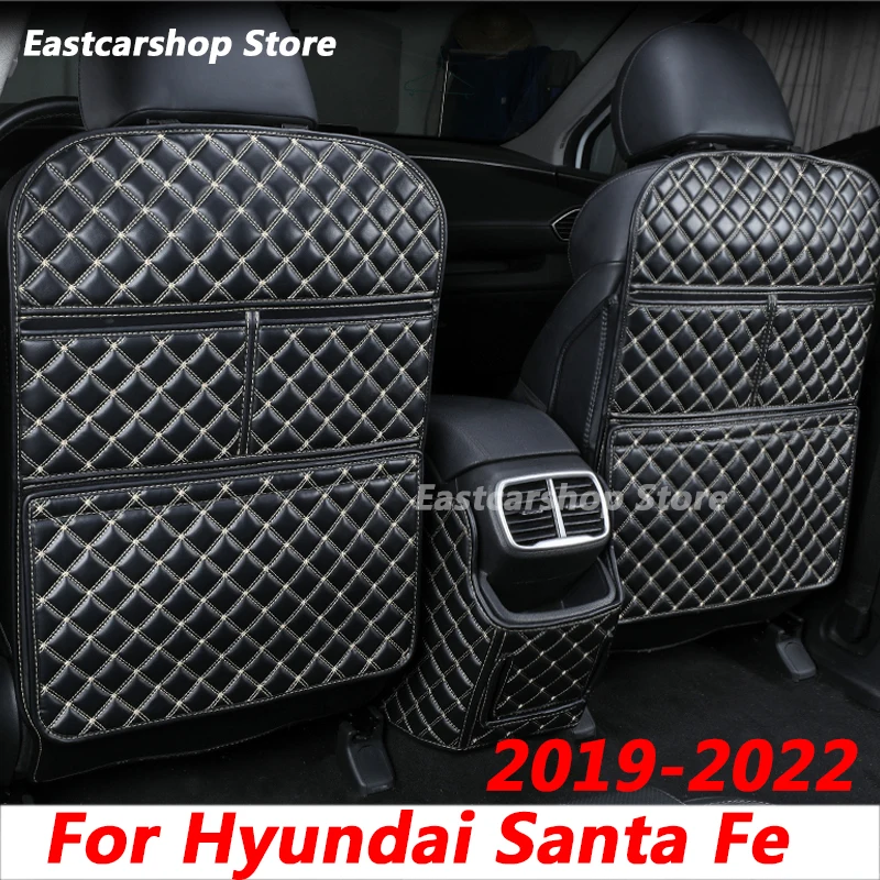 

For Hyundai Santa FE 2021 2020 2019 2022 Car All-Inclusive Leather Rear Seat Protector Anti-kick Protective Mat Car Accessories