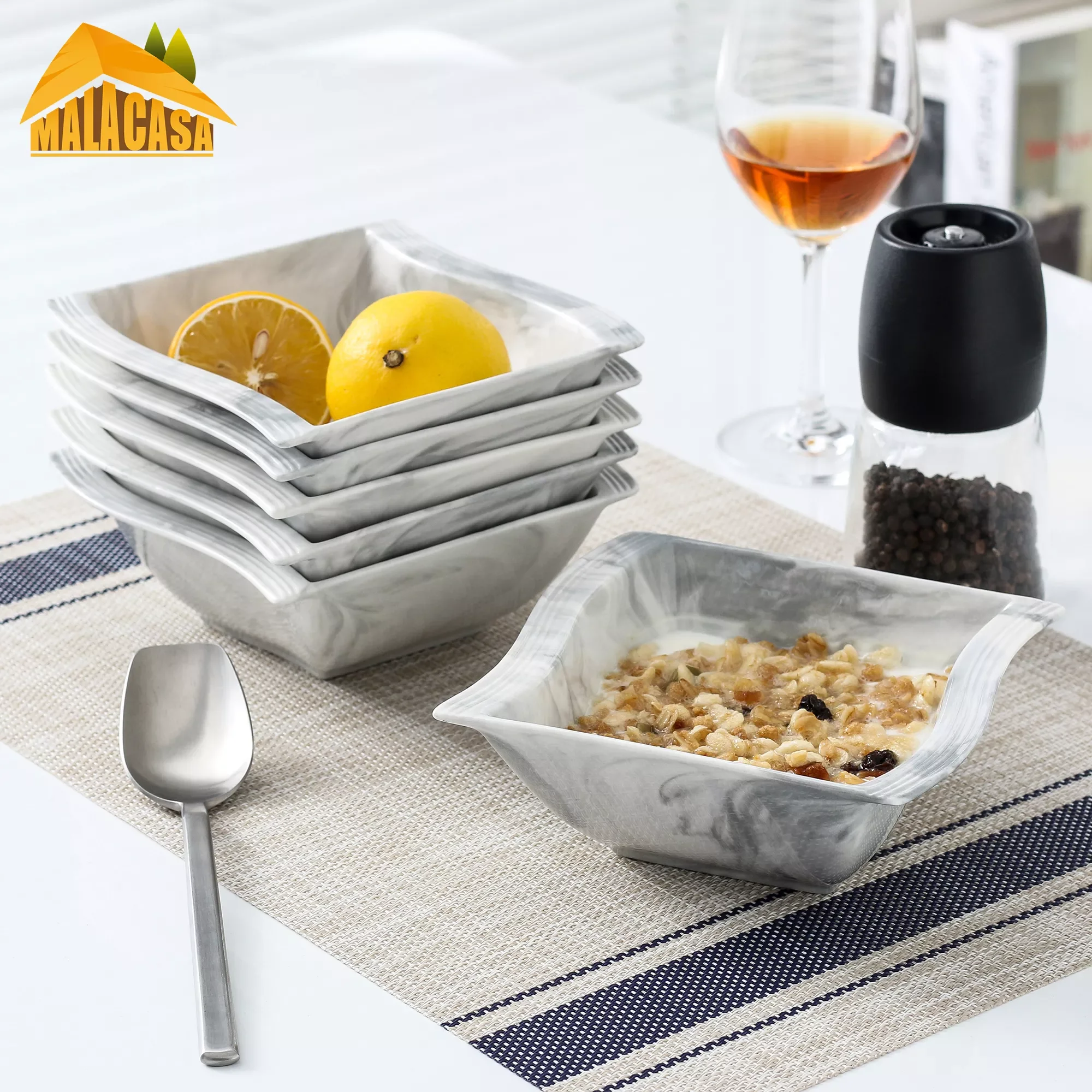 

Flora 6-Piece 5.75" 335ML Bowls Set Marble Porcelain Ceramic Cereal Salad Fruit Dessert Rice Bowl Set(14x14.5x5.5CM)