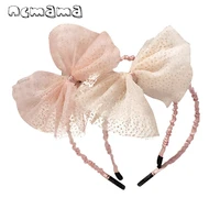 ncmama lace bow hairband for girls kids handmade organza bowknot headband new large hair hoops fashion party hair accessories