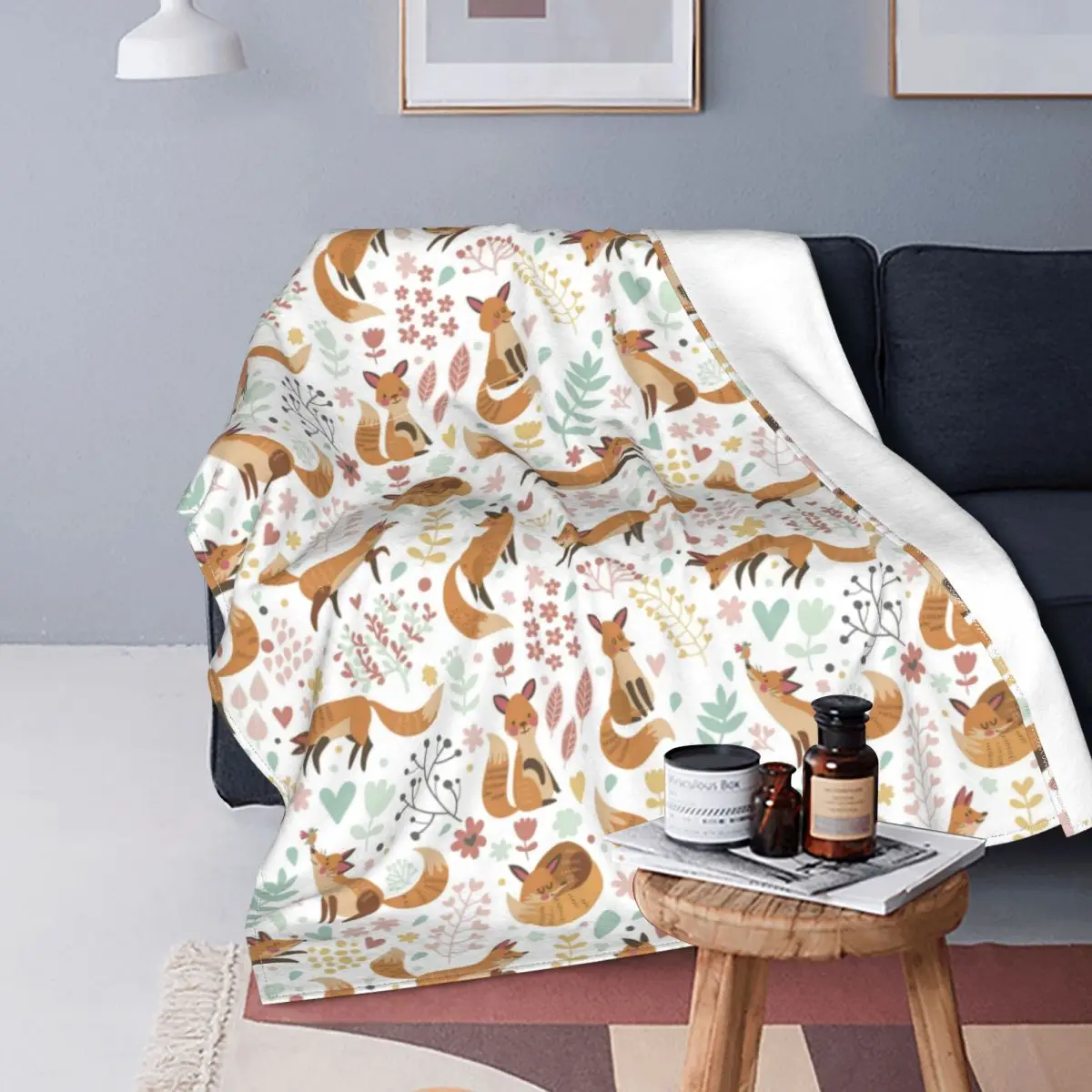 

3D Printed Fox Pattern Blanket Flannel Print Animal Cute Creature Multifunctional Lightweight Thin Blanket Sofa Sofa Bed Cover