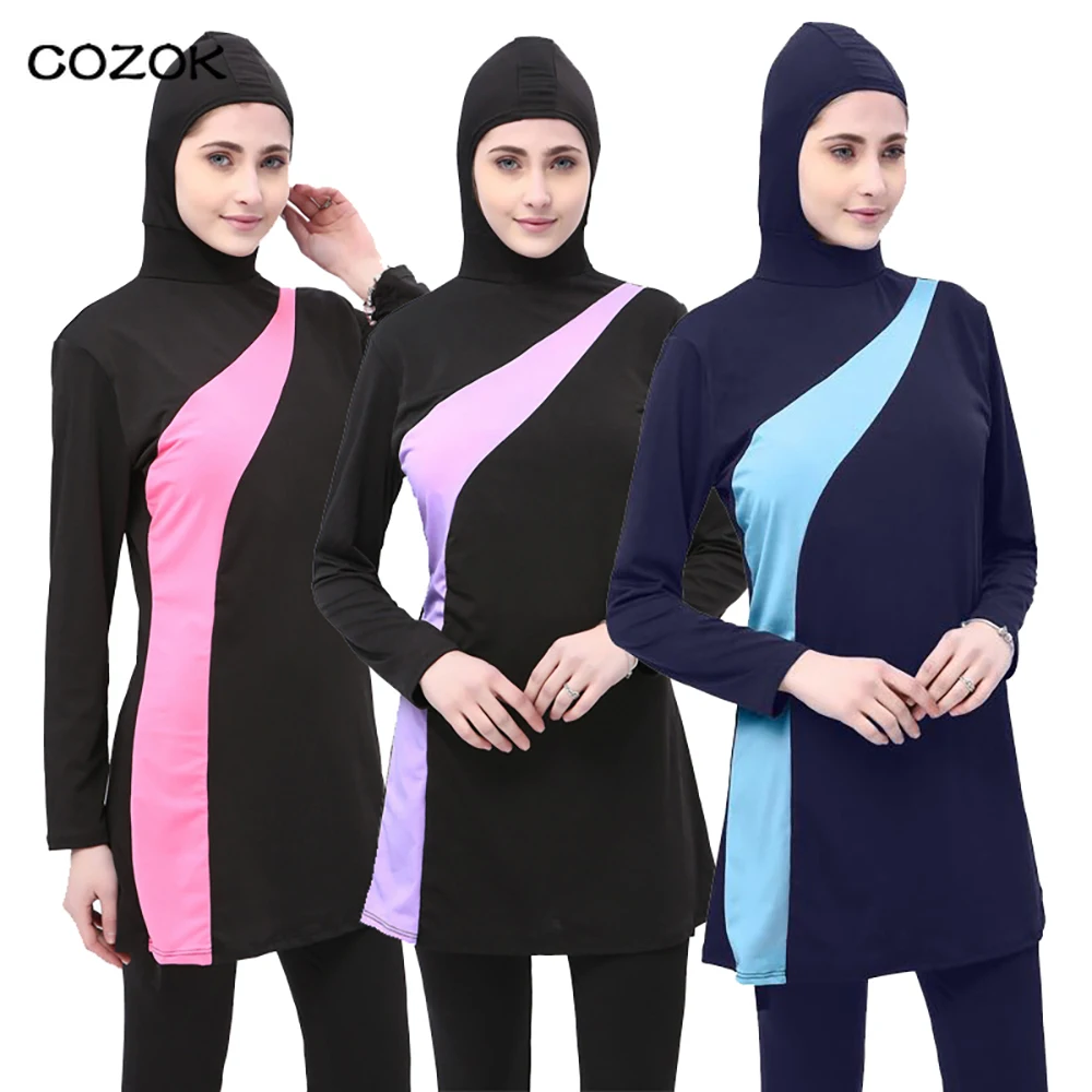 

2022 г., Мусульманский купальник с длинным рукавом, Женский исламский купальный костюм, купальный костюм, сдержанный купальник с юбкой, Borkini ...