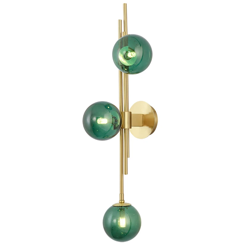 

3 Heads Bule Glass Ball Postmodern Wall Lamp For Bathroom Living Room Bedside Sconce Light Fixtures House Decoration Lighting