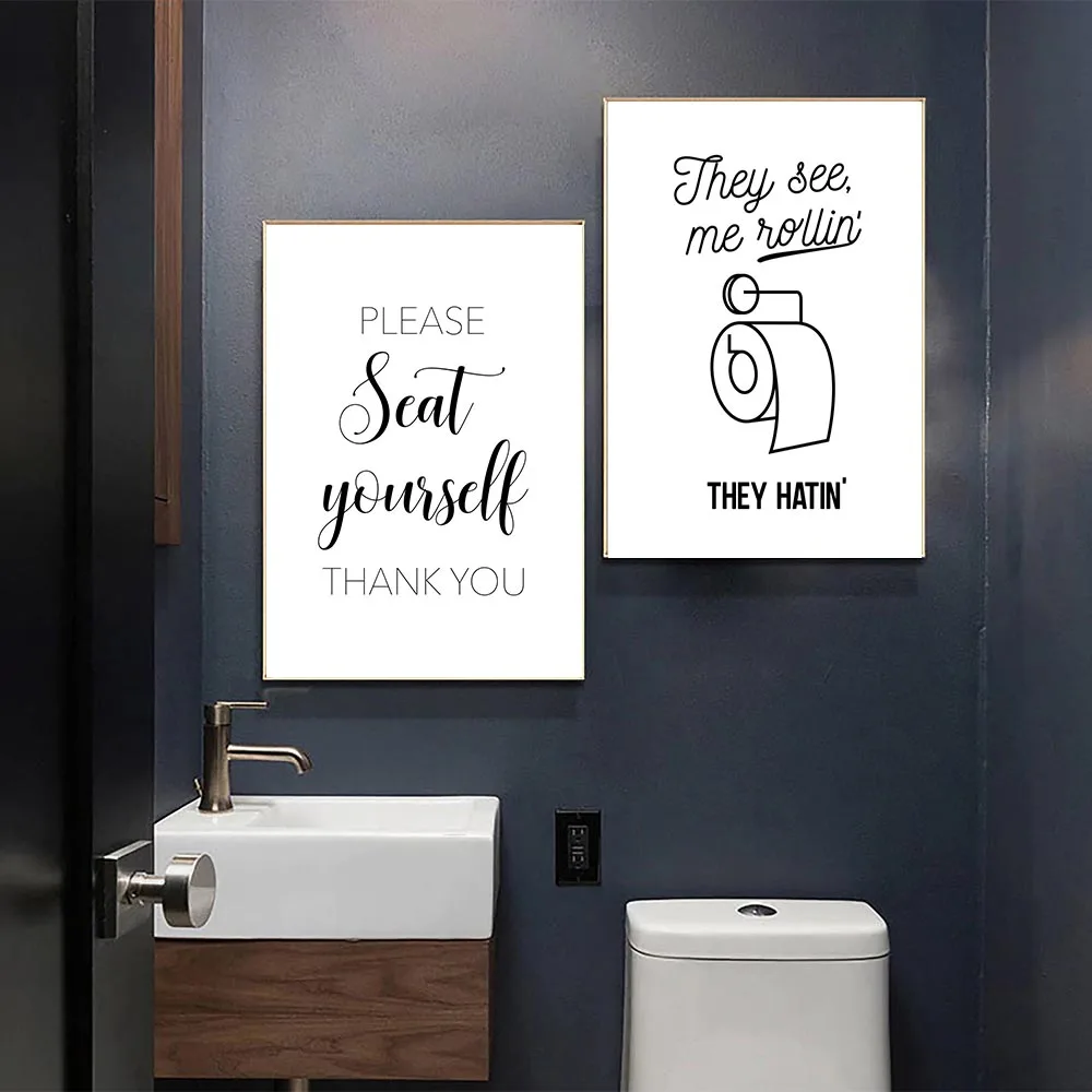

Wash Your Hands They See Me Rollin Wall Art Canvas Poster Print Funny Bathroom Quotes Art Painting Black Typography Home Decor