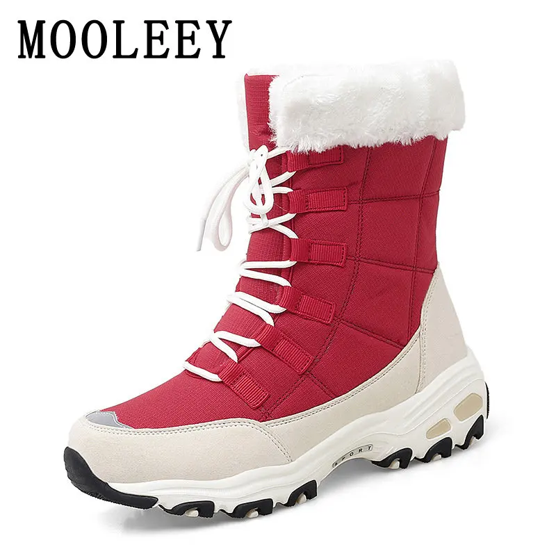 Купи Women's Mid-calf Snow Boots Thickened Plush Outdoor Climbing Skiing Winter Shoes Reflective Strip Oxford Cloth Walking Footwear за 930 рублей в магазине AliExpress