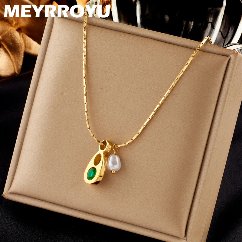 

MEYRROYU 316L Stainless Steel Fashion Colored Zircon Pendant Necklace For Women Charm Jewelry Gift Collar Acero Inoxidable Mujer