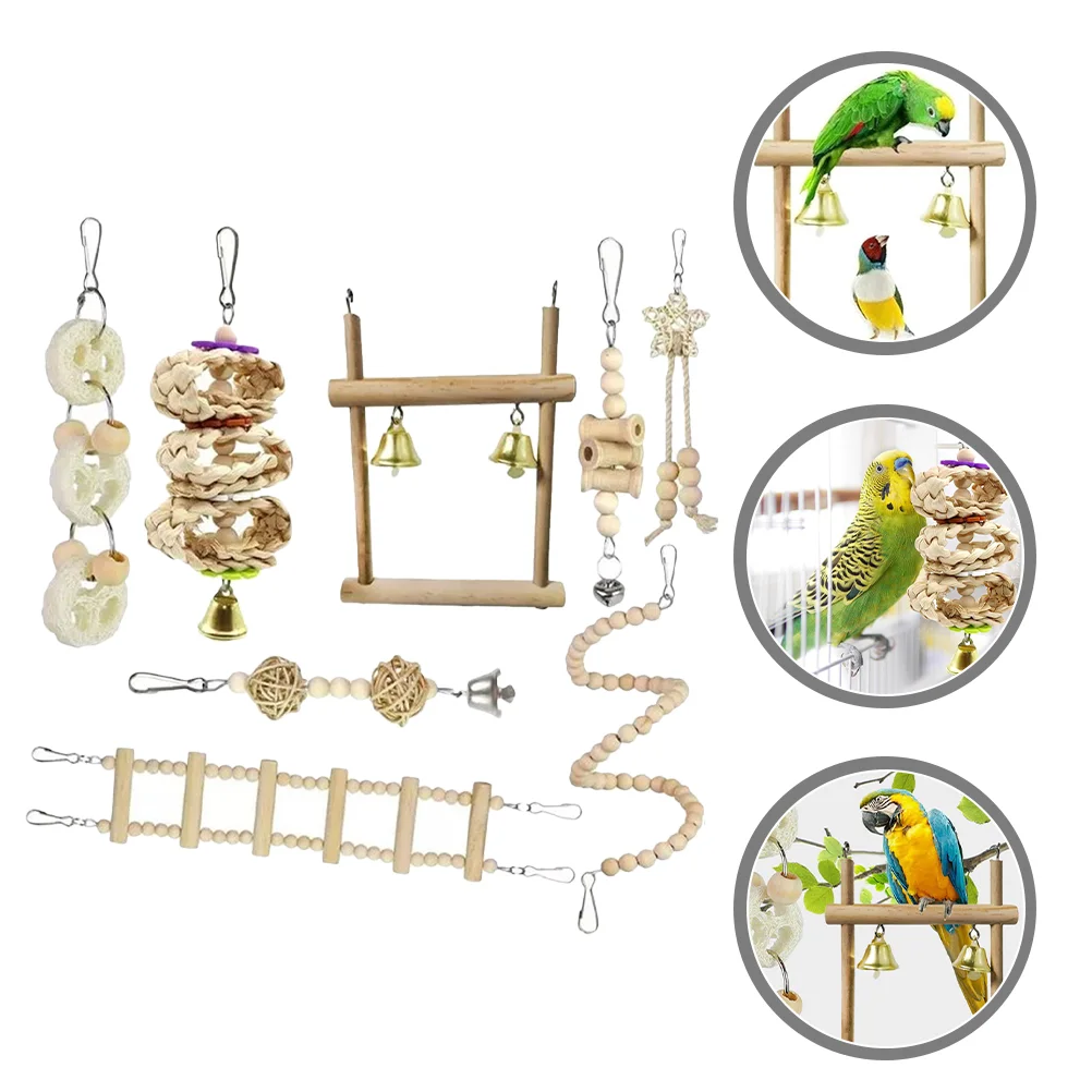 

Bird Toy Cage Toys Parrot Chewing Hanging Shredder Parakeet Ladder Perch Cockatiel Wooden Stand Pet Foraging Wood Natural