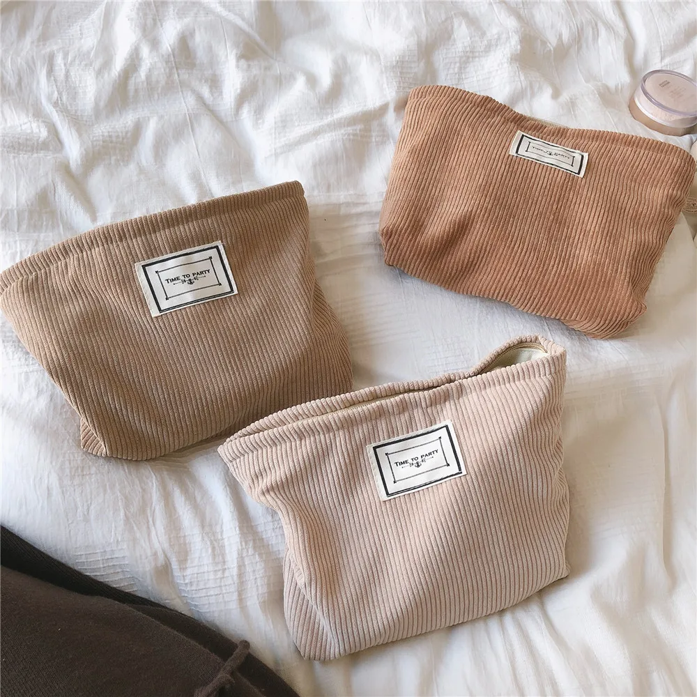 

Large Women Corduroy Cloth Cosmetic Bag Zipper Make Up Bags Travel Washing Makeup Organizer Beauty Case Solid Color
