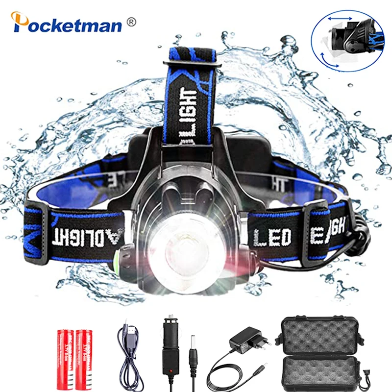 

Мощный светодиодный налобный фонарь V6/L2/T6, светодиодный налобный фонарь 18650, водонепроницаемый масштабируемый Головной фонарь, зарядка чер...