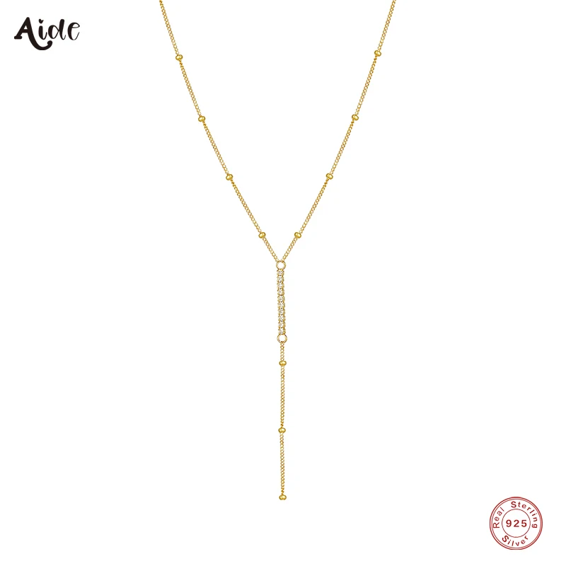 

Aide 925 Sterling Silver French Style Elegant Slim Chain Necklace For Women Zircons Bar Beads Chain Pendant Clavicle Necklaces