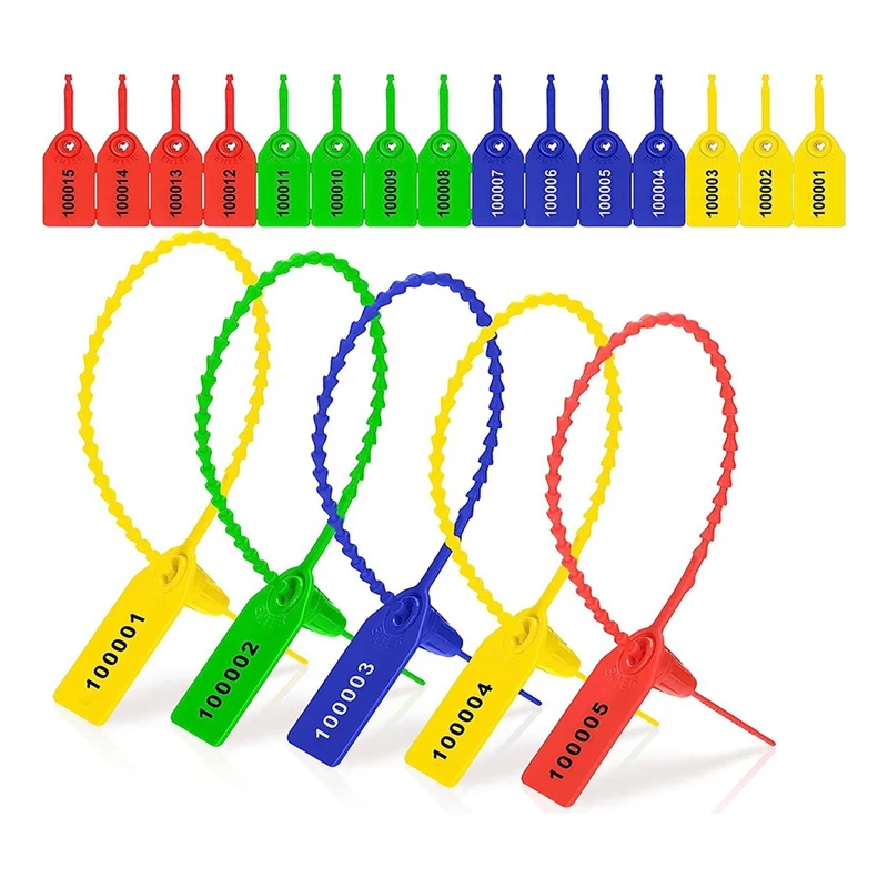

1000 Pcs Plastic Tamper Seals Fire Extinguisher Tags Security Tags Seals Safety Numbered Zip Ties Labels (Multicolor)