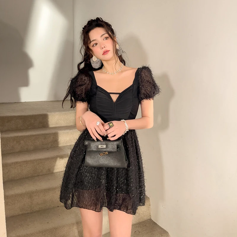 

Бикини 2022, женский купальный костюм, Цельный купальник, винтажная Корейская кружевная юбка, однотонный полиэстер, пуш-ап, пляжная одежда