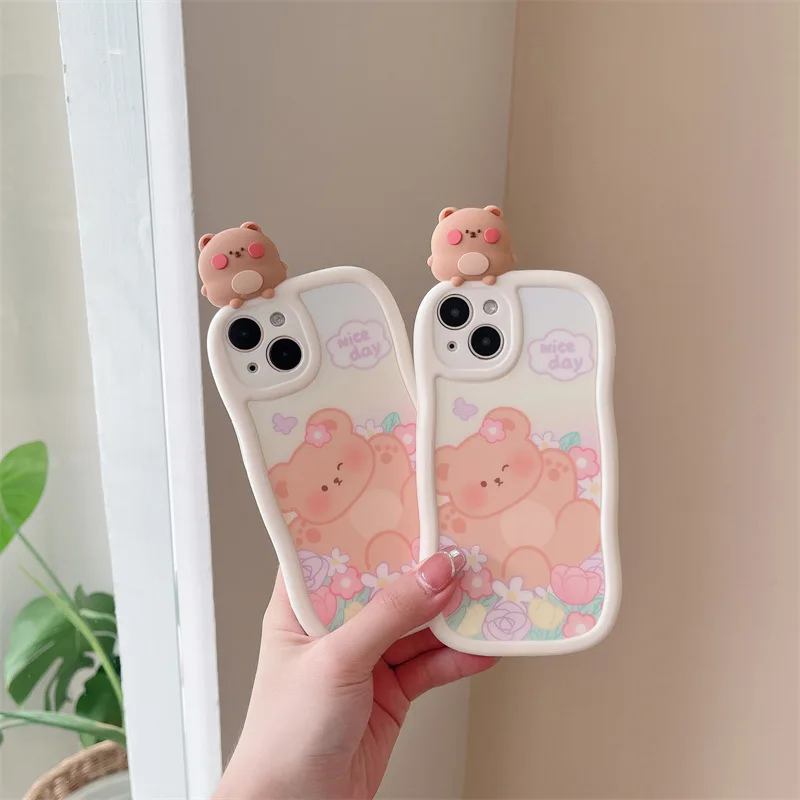 

Cute Flower Cubic Bear Phone Case Cover for IPhone 14 Plus 11 12 13 14 Pro Max Shockproof Cases for IPhone 14 Case