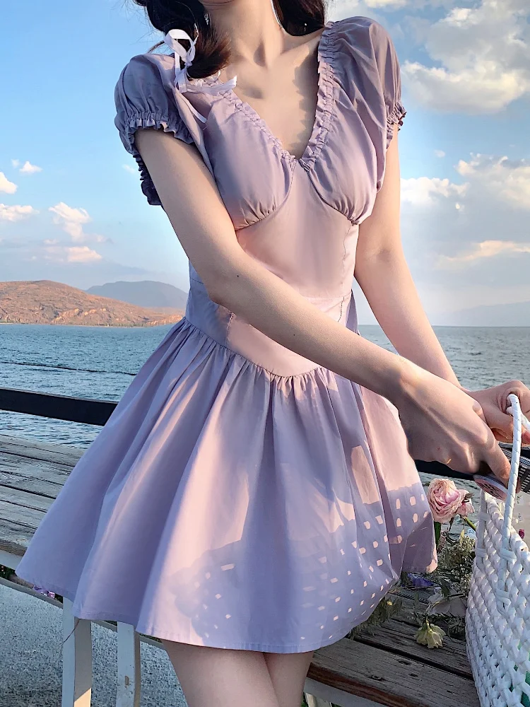 

2023 летнее элегантное французское фиолетовое мини-платье, вечернее женское короткое платье, облегающее пикантное платье с открытой спиной, корейское модное платье