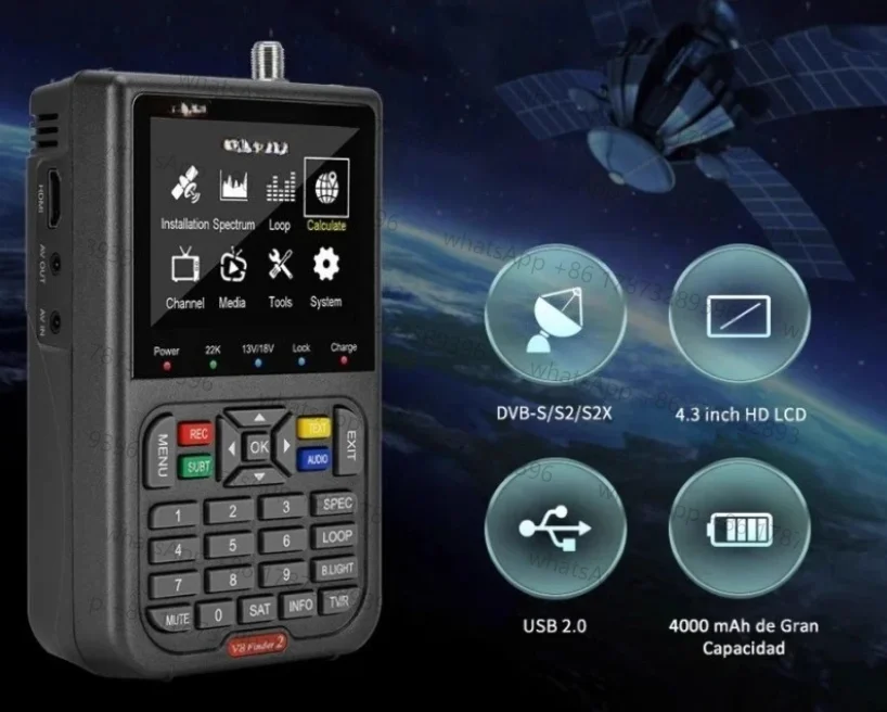 Фото DVB-S2X Satellite Meter Pro, HD-дисплей, профессиональный спутниковый искатель для выравнивания блюд и измерения сигналов №4